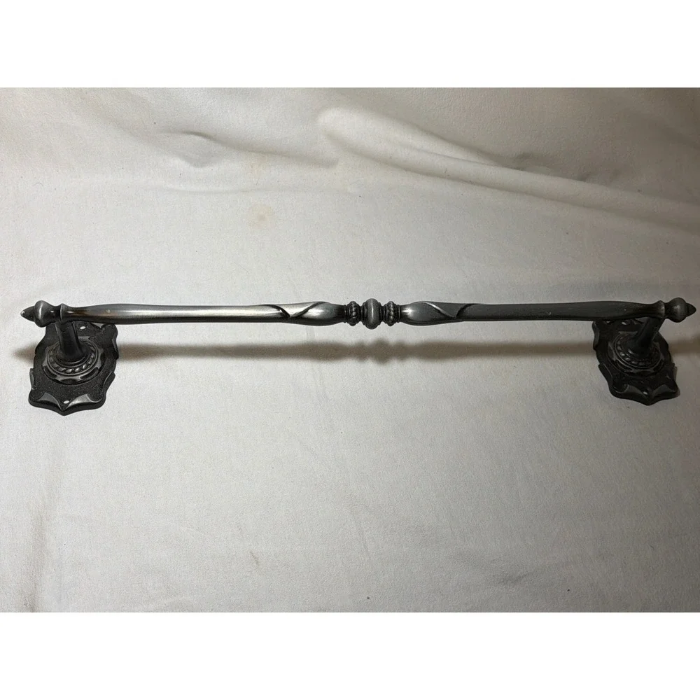 Vintage Style Ornate Metal Towel Bar Twisted Design Dark Pewter Finish 24 Inch